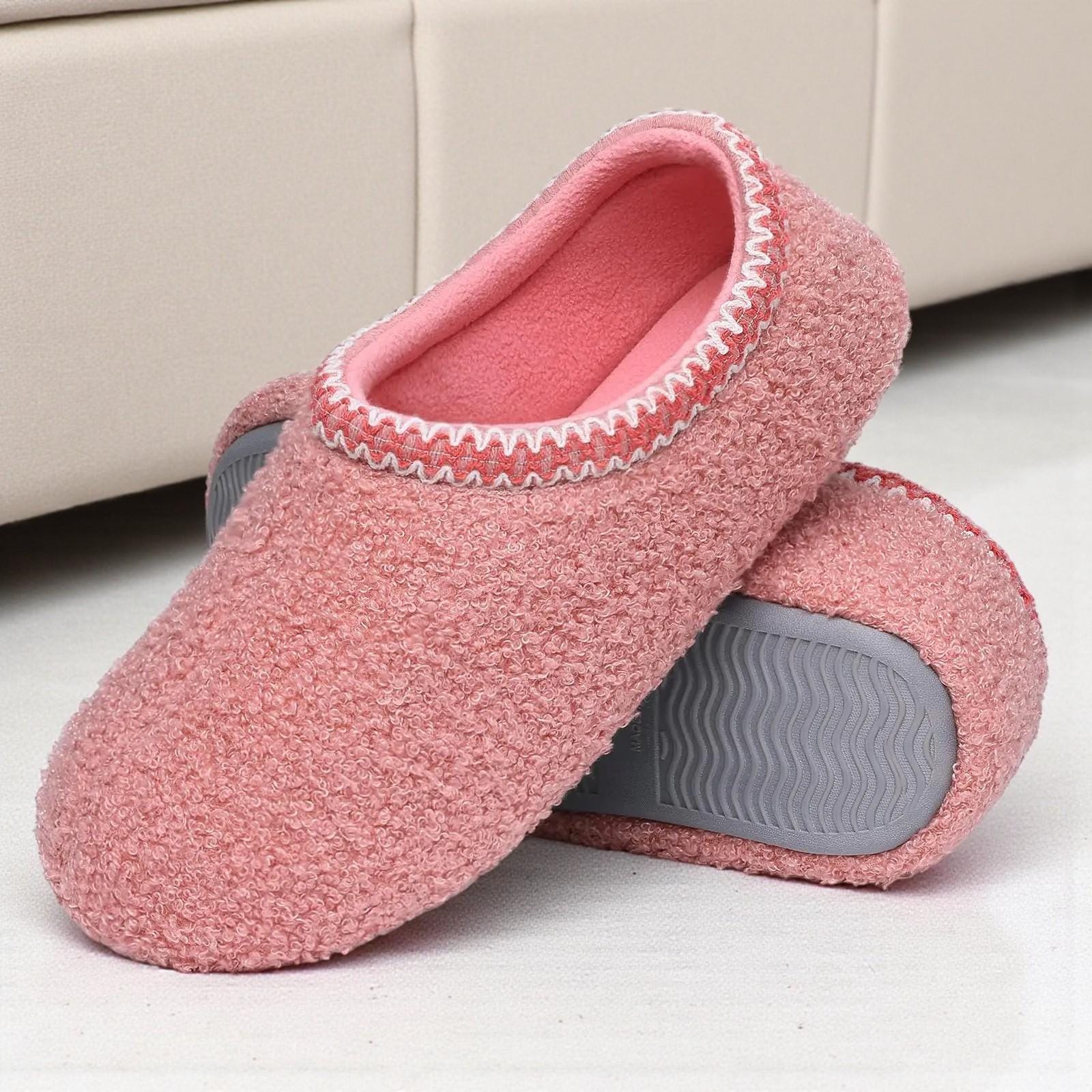 Women’s Teddy-Textured Plush Slippers – Insulated Foam-Cushioned House Shoes with Non-Slip Sole