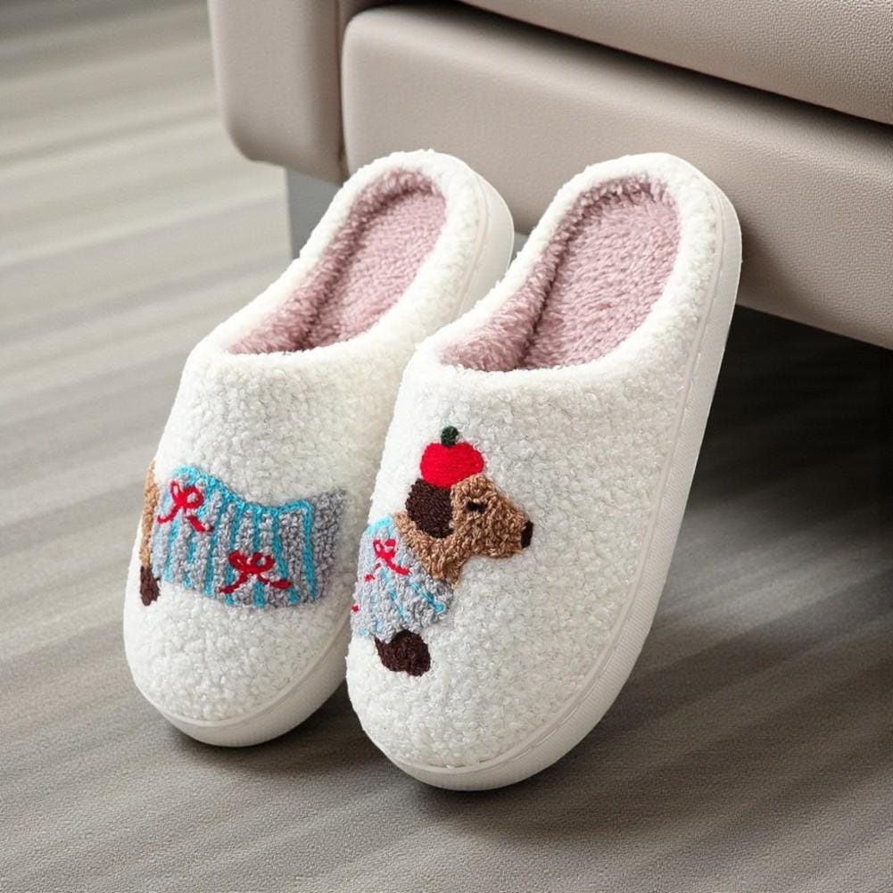 Women’s Soft Dachshund Plush Slippers – Insulated Sausage Dog House Shoes with Non-Slip Sole
